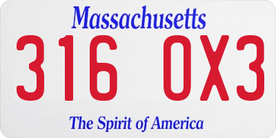 MA license plate 316OX3