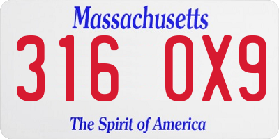 MA license plate 316OX9