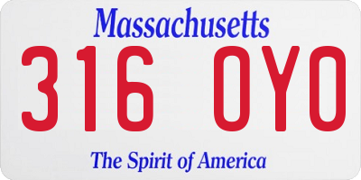 MA license plate 316OY0