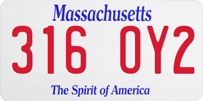 MA license plate 316OY2