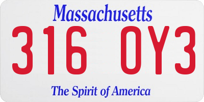 MA license plate 316OY3