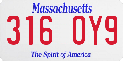 MA license plate 316OY9