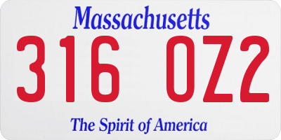 MA license plate 316OZ2