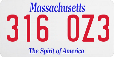 MA license plate 316OZ3