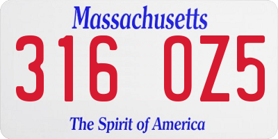 MA license plate 316OZ5
