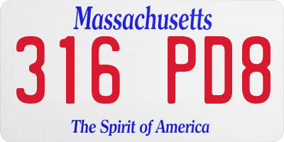 MA license plate 316PD8