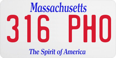 MA license plate 316PH0
