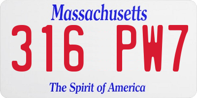 MA license plate 316PW7