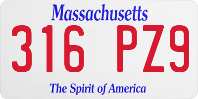 MA license plate 316PZ9