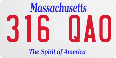 MA license plate 316QA0