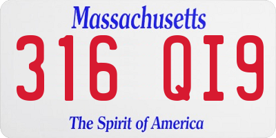 MA license plate 316QI9