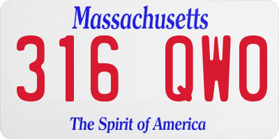 MA license plate 316QW0