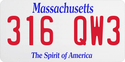 MA license plate 316QW3