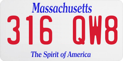 MA license plate 316QW8