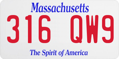 MA license plate 316QW9
