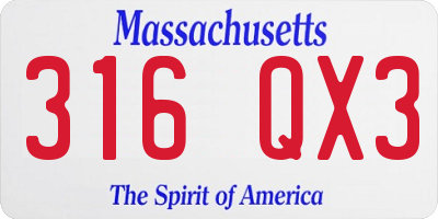 MA license plate 316QX3