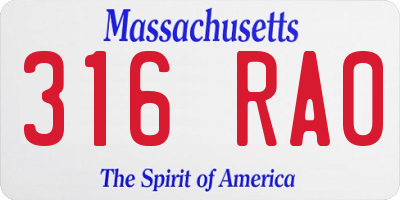 MA license plate 316RA0