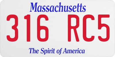 MA license plate 316RC5