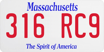 MA license plate 316RC9