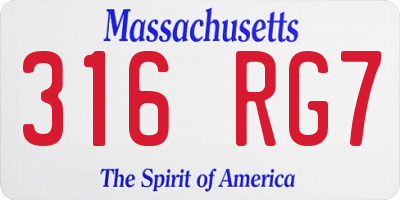 MA license plate 316RG7