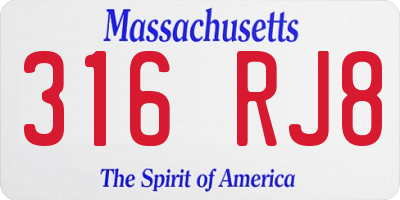 MA license plate 316RJ8