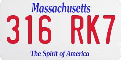 MA license plate 316RK7