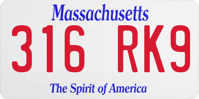 MA license plate 316RK9
