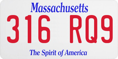 MA license plate 316RQ9