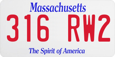 MA license plate 316RW2