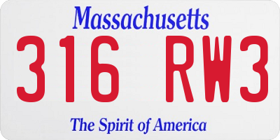 MA license plate 316RW3