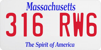MA license plate 316RW6