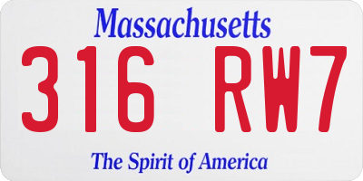 MA license plate 316RW7