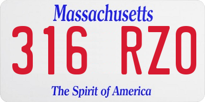 MA license plate 316RZ0
