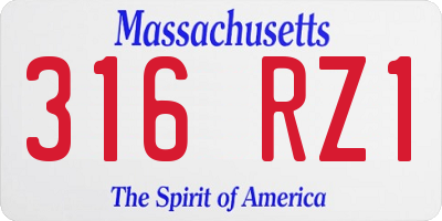 MA license plate 316RZ1