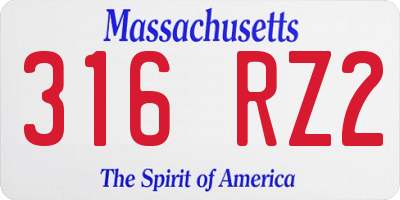 MA license plate 316RZ2