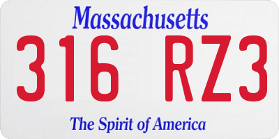 MA license plate 316RZ3