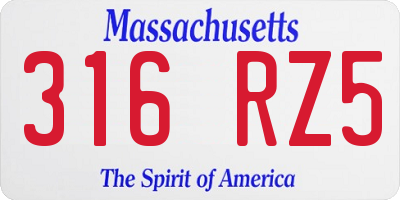 MA license plate 316RZ5