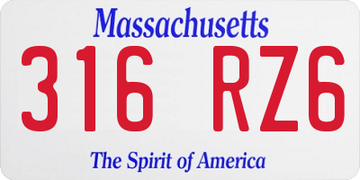 MA license plate 316RZ6