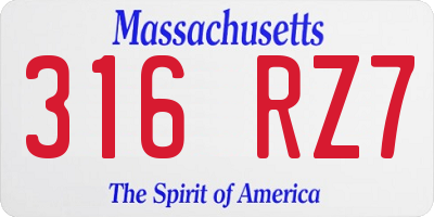 MA license plate 316RZ7