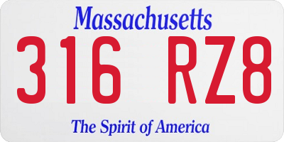 MA license plate 316RZ8