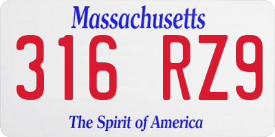 MA license plate 316RZ9