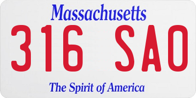 MA license plate 316SA0