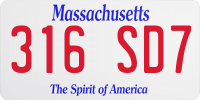 MA license plate 316SD7