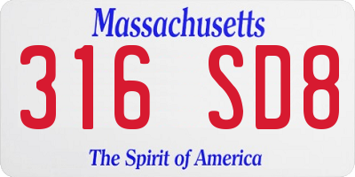 MA license plate 316SD8