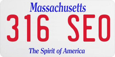 MA license plate 316SE0