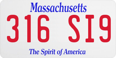 MA license plate 316SI9
