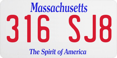 MA license plate 316SJ8