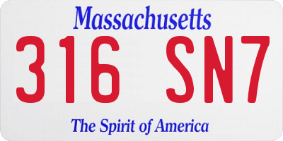 MA license plate 316SN7