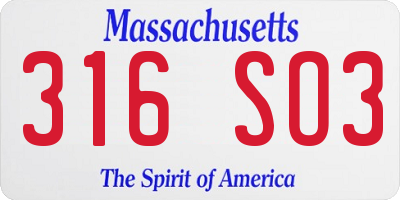 MA license plate 316SO3