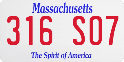MA license plate 316SO7